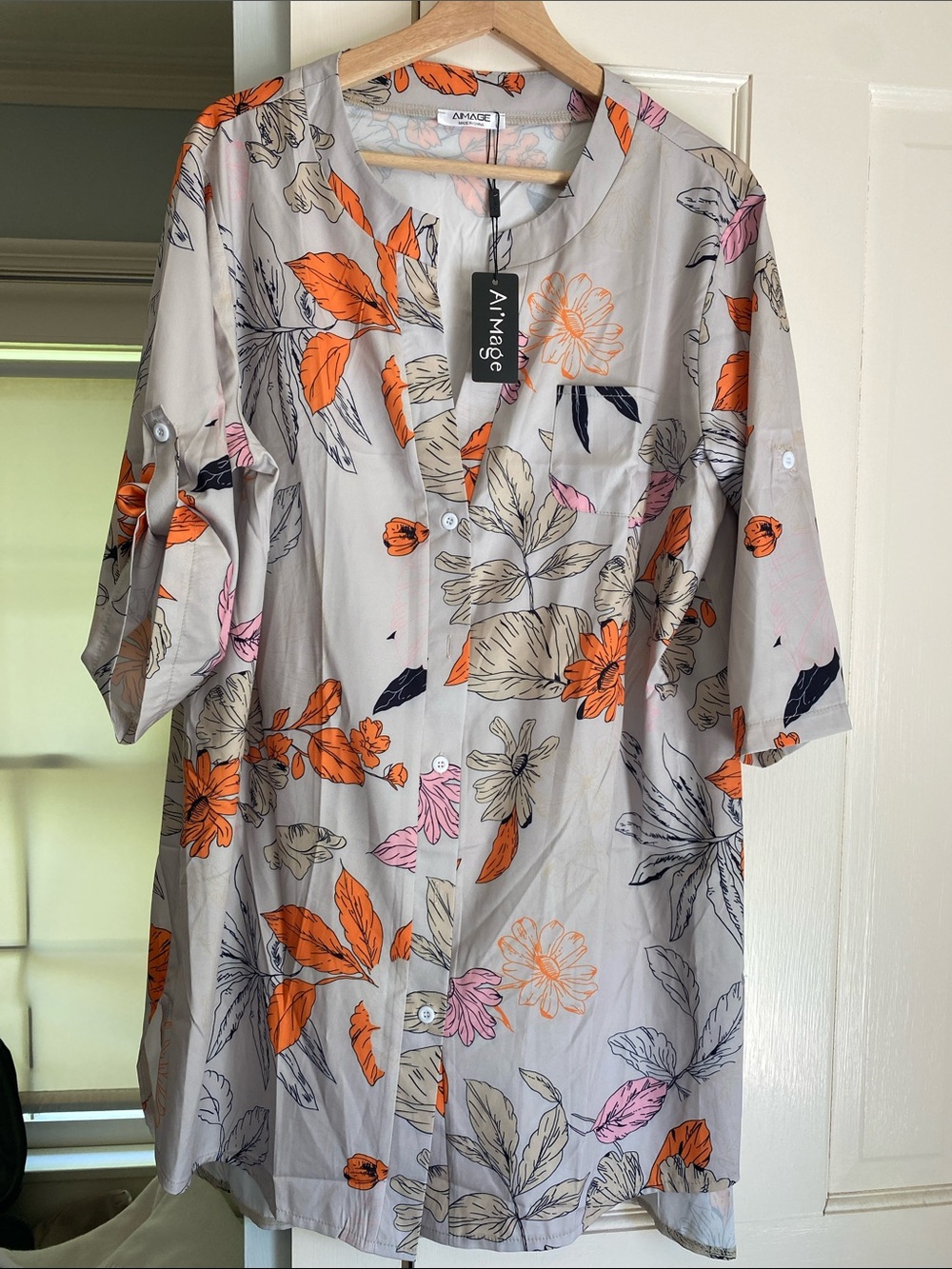 Avenue Gray Tunic with Orange & Pink Floral Print